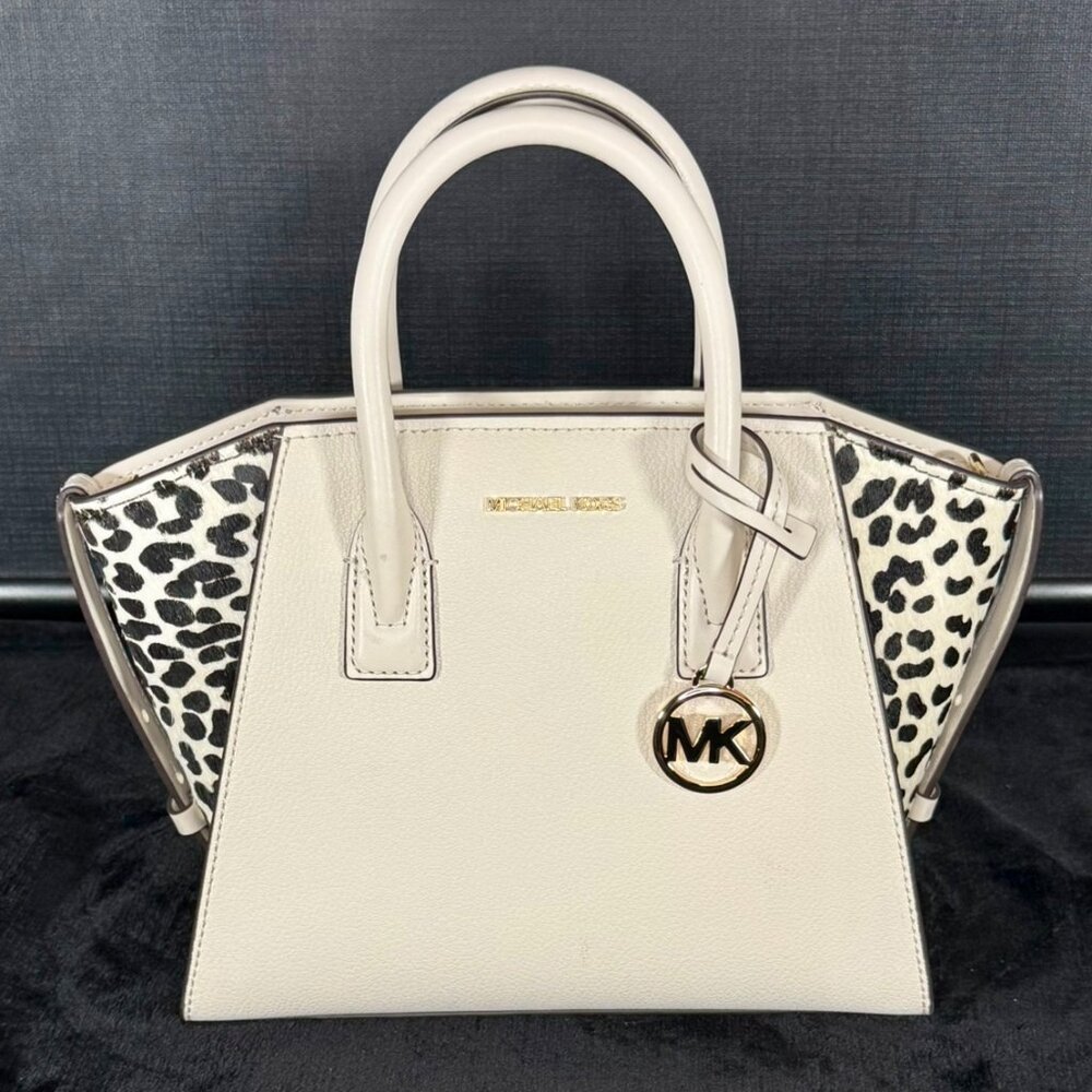 Michael Kors Avril Small Leather and Cheetah Print Calf‎ Hair Satchel